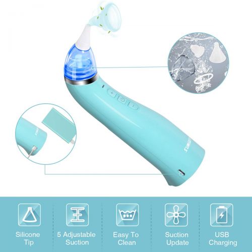  Baby Nasal Aspirator Electric SUMGOTT Nose Cleaner USB Charging with 5 Strengths of Suction Safe Hygienic for Newborn Babies (01)