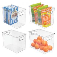 Kitchen sauce storage mDesign Deep Plastic Food Storage Container Bin with Handles - for Kitchen, Pantry, Cabinet, Fridge/Freezer - Slim Organizer for Snacks, Produce, Pasta - 10 x 6.5 x 8 - 4 Pack - Cl