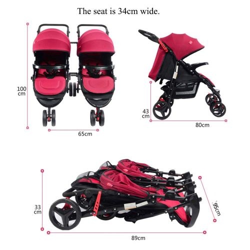  CAKUS Double Baby Stroller Detachable Twin Tandem Bassinet Pram Carriage Stroller Adjustable Sit and Stand...
