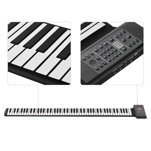  Ammoon ammoon 88 Keys Portable Roll Up Piano Electronic Keyboard Silicon Built-in Stereo Speaker 1000mA Li-ion Battery Support MIDI OUT Microphone Audio Input functions with Sustain Pedal