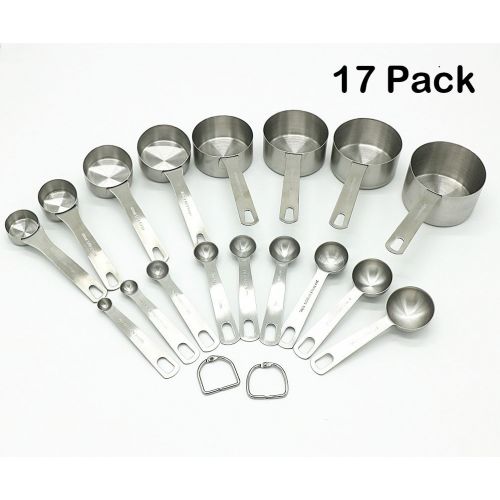 스미스 Lucky Plus Stainless Steel Measuring Cups and Spoons Set 18/8(304) Steel Material Heavy Duty 8 Measuring cups and 9 Measuring Spoons Pack 17pcs Per set