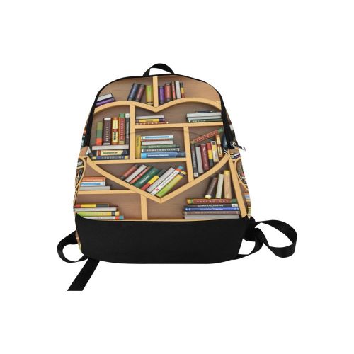  INTERESTPRINT Happy More Custom Education Bookshelf Heart Travel School Shoulder Fabric Backpack