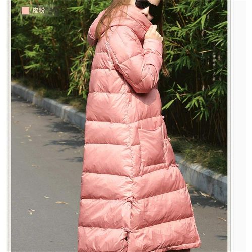  Duck down LQYRF Ladies Long Sleeves in The Long Section Retro Buckle Hooded Thick Pink Down Jacket 90% White Duck Down Polyester