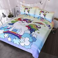 [아마존핫딜][아마존 핫딜] BlessLiving Unicorn Kids Bedding Duvet Cover Set Cute Magical Unicorn with Rainbow 3 Piece Super Soft Teen Girl Purple Yellow Bedspreads (King)