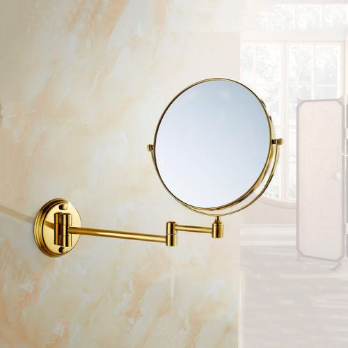  WUDHAO Vanity Mirror,Makeup Mirror High Grade Folding 8 Inch Vanity Mirror Bathroom Beauty Mirror Telescopic 3 Times Magnified Copper Double Sided Mirror with Lights Wall Mounted