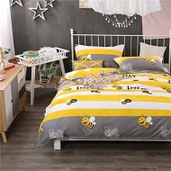 LELVA Cartoon Kids Bedding for Boys and Girls Duvet Cover Set Baby Bedding 4 Piece Cotton Bee Print Bedding Yellow (Queen, Fitted Sheet Set)
