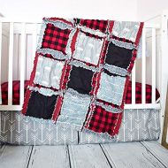 A Vision to Remember Bear Crib Set - GrayRed Plaid - Adventure Baby Bedding with Quilt, Skirt, Sheet
