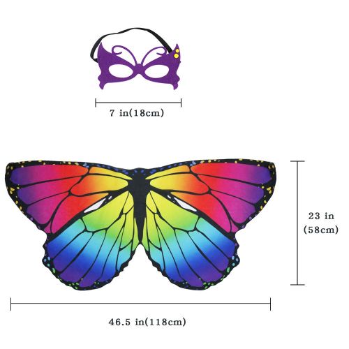  Rainbow Kids Butterfly Wings Costume for Girls Mask Tutu Halloween Dress Up Party (Multicolor)