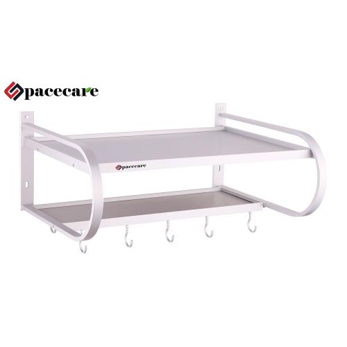  SPACECARE Double Bracket Aluminum Microwave Oven Wall Mount Shelf With Removable Hook-MSHF003-1