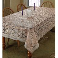 Violet Linen Chateau Embroidered Vintage Lace Design Oblong/Rectangle Tablecloth, 70 x 140, Cream