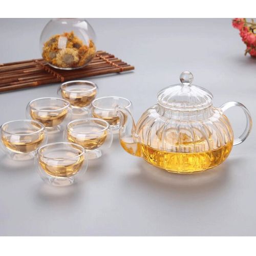  Lifeyz klare transparente glas teekanne kuerbis teekanne hochwarmfester blume tea coffee pot infuser 600ml (600ML)