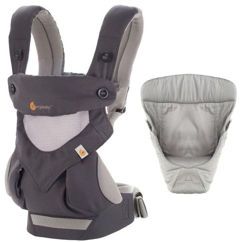  Ergo Baby Ergobaby Bundle - 2 Items: Carbon Grey All Carry Position 360 Baby Carrier, Easy Snug Infant Insert Grey
