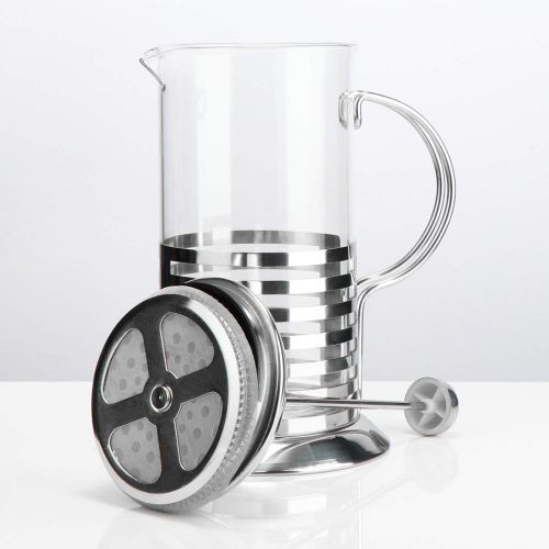  com-four Kaffeebereiter mit French-Press-System - Kaffee-Presse dient auch als Teebereiter - Kaffee-Aufbrueher mit Glaszylinder (01 Stueck -Tebino 1 Liter)