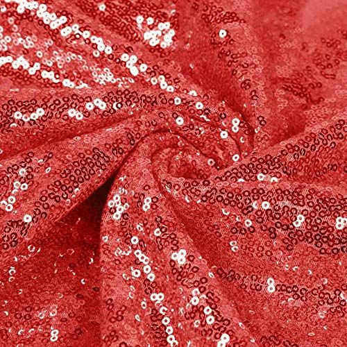  QueenDream Shiny Fabric Red Sequin Glitz Tablecloth Photography Fabric Sequins Fabric for Candy Cake Table Cover Decoration Fantasy Fabric