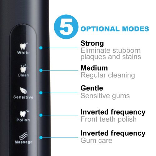  Fairywill Travel Electric Toothbrush Clean as Dentist Rechargeable Sonic Toothbrush with Timer 5 Optional Modes Waterproof Crystal Black, Travel Case Included Travel Friendly