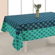 ShalinIndia Tablecloth 60 x 90 Inches for 4-6 Seater 6 Feet Rectangular Center Dining Table in Indian Cotton Cloth Blue and Aqua Flower