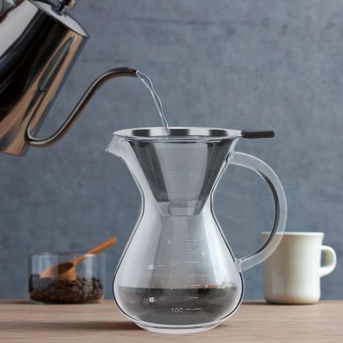  Kaffeebereiter, Asixx Kaffeekanne aus Hitzebestaendigem Glas mit Hohem Borosilikatgehalt Skala 11 x 11 x 17 cm,400ml