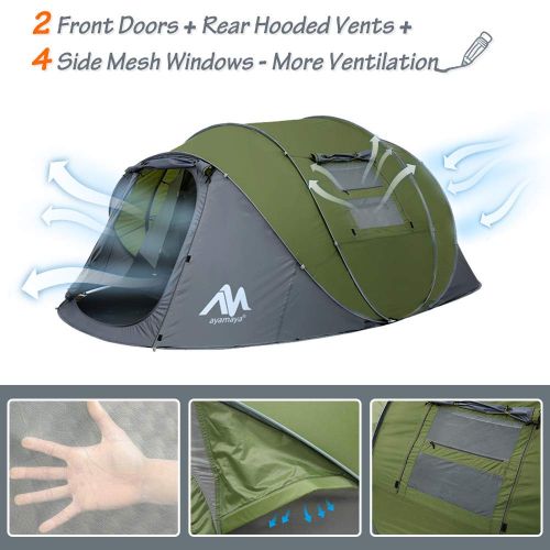  Ayamaya ayamaya Pop Up Tents with Vestibule for 4 to 6 Person - Double Layer Waterproof 3 Season Easy Setup Big Family Camping Tent - Ventilated Mesh Windows Quick Ez Set Up Dome Popup Ten