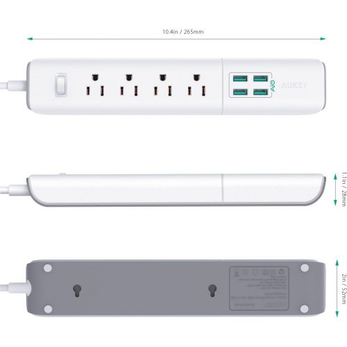  [아마존 핫딜] [아마존핫딜]AUKEY Power Strip with 4 AC Outlets and 4 USB Charging Ports, 5-Foot Extension Cord for Smartphone, Laptop, Tablet, Home, Office and More (White)