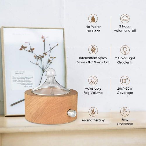  Caseceo Essential Oil Aromatherapy Diffuser, Wood Base Waterless Nebulizer Diffuser for Home Yoga Spa