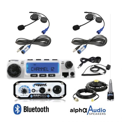  Rugged Radios RRP660PLUS Intercom and RM60 60 Watt VHF Two Way Mobile Radio 2 Place Race System Kit with Helmet Kits, Push to Talk Cables, Intercom Cables, Antenna and Antenna Moun