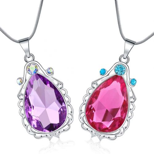  VINJEWELRY 2 Pcs Sofia the First Amulet and Elena Princess Necklace Twin Sister Teardrop Necklace Magic Jewelry Gift for Girls