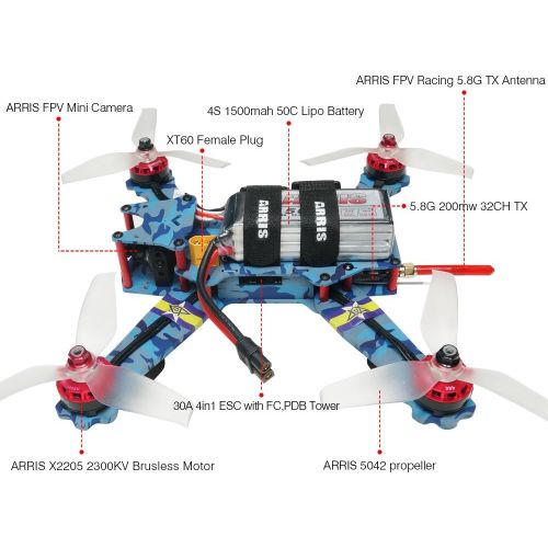  ARRIS C250 V2 250mm RC Quadcopter FPV Racing Drone RTF wFlycolor 4-in-1 S-Tower + Radiolink AT9 + 4S Battery + HD Camera