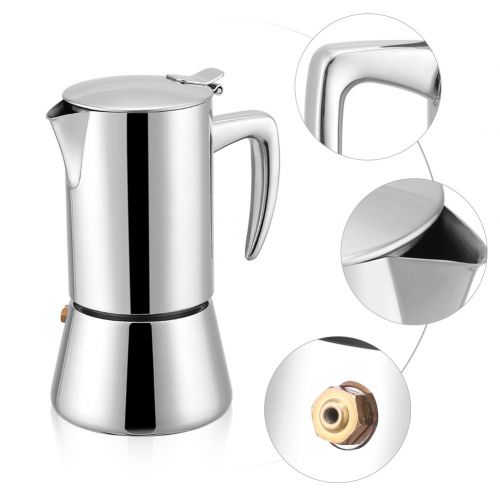  Stainless Steel Coffee Maker, Asixx 200ml Stainless Steel Moka Pot Espresso Coffee Maker Coffee Pot for Gas & Electric Stovetop