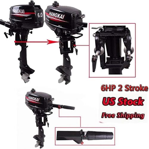  Feiuruhf Outboard Motors, 6HP 2 Stroke Marine Outboard Motor Yacht Engine Air Cooling Tiller Control 40cm Shaft Fishing Boat Engine Bulit-in Water Cooling System Inflatable Boat Mo
