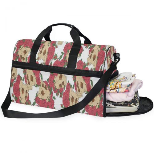  All agree Travel Gym Bag Art Sugar Skull Flower Weekender Bag With Shoes Compartment Foldable Duffle Bag For Men Women
