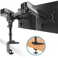 HUANUO Dual Arm Monitor Stand - Height Adjustable Gas Spring Desk VESA Mount for Two 15 to 27 Inch Computer Screen with 2 in 1 Mounting Base