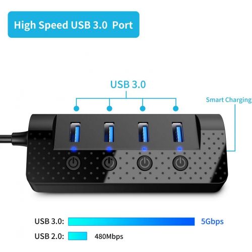  [아마존 핫딜]  [아마존핫딜]Atolla Powered USB Hub 3.0, atolla USB Hub with 4 USB 3.0 Data Ports and 1 USB Smart Charging Port, USB Splitter with Individual Power Switches and 5V/3A Power Adapter