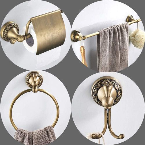  AUSWIND 4-Piece Antique Brass Wall Mounted Bathroom Hardware Set (Toilet Paper holder Robe Hook Towel Bar Towel Rings)