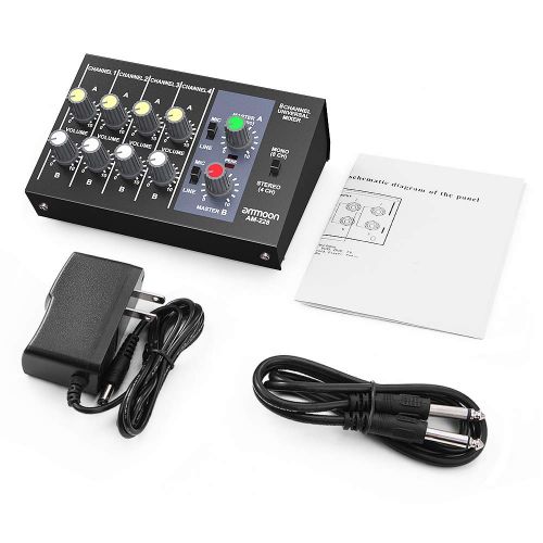  Ammoon ammoon AM-228 Ultra-compact Low Noise 8 Channels Metal Mono Stereo Audio Sound Mixer with Power Adapter Cable