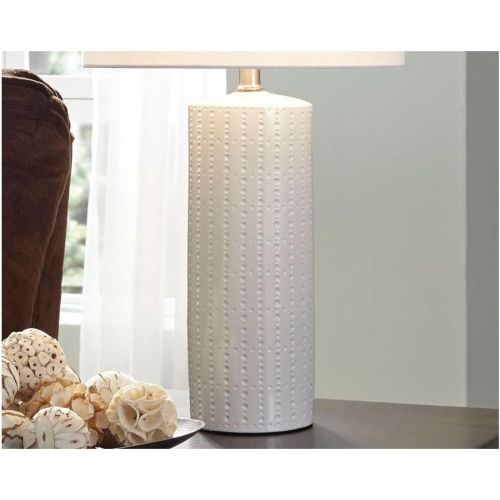  Signature Design by Ashley Ashley Furniture Signature Design - Steuben Textured Ceramic Table Lamp Set with Drum Shades - Contemporary - Set of 2 - White