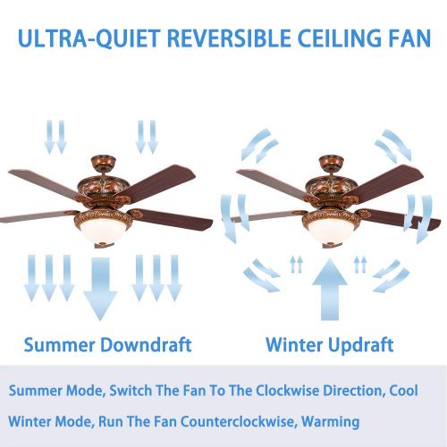  Andersonlight Modern Ceiling Fan with Five Harvest MahoganyBrazilian Cherry Reversible Blades and LED Light Kit, Contemporary Chandelier Fan Light, Remote Control, New Bronze, 52-