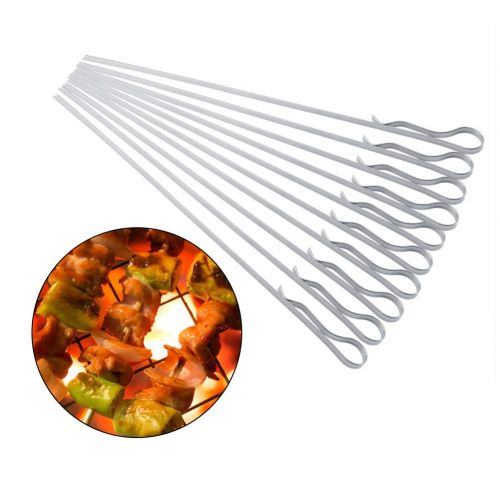  Pasamer 10Pcs Stainless Steel BBQ Grilling Fork Sticks Skewer Grill Set Outdoor Picnic Camping Barbecue Supply