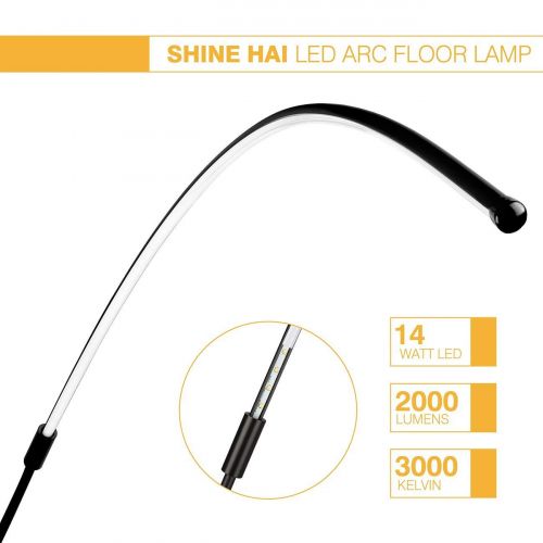  SHINE HAI LED Arc Floor Lamp, Curved Contemporary Minimalist Lighting Design, 3000K Warm White, Linear Light for Living Room Bedroom Office, Black