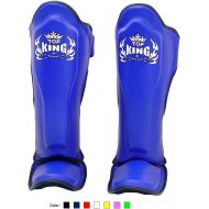 KINGTOP Top King Muay Thai Shin Pads TKSGP GL - Shin Guards Pro Genuine Leather -Blue wBlack Trim size: M L XL, Shin Protection for Muay Thai Kick Boxing MMA K1 (Blue, M)
