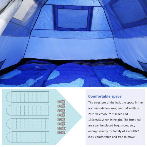  Weanas Instant Camping Tent, 3-4 Person Automatic Pop-Up Family Tents Waterproof Portable Backpacking Tent w/Carry Bag for Outdoor Hiking Travel Beach