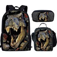 HUGS IDEA T-rex Dinosaur Backpack Teen Boys School Book bag with Lunch Box Pen Case 3 in 1
