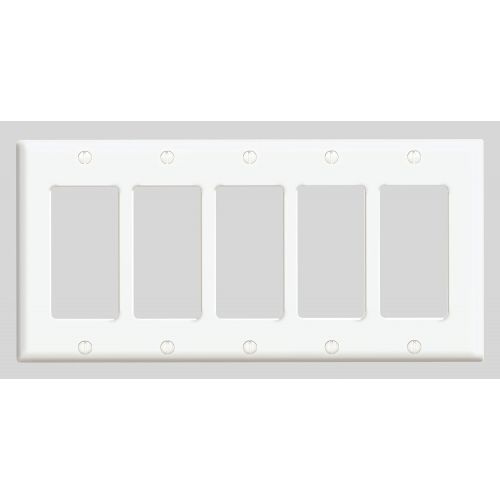  Leviton 80423-W 5-Gang DecoraGFCI Device Decora Wallplate, Standard Size, Thermoset, Device Mount, White, 10-Pack