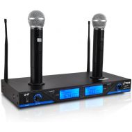 Pyle 16 Channel Wireless Microphone System - Portable UHF Digital Audio Mic Set with 2 Handheld Dynamic Mic, Receiver, Dual Detachable Antenna, Power Adapter - For Karaoke, PA, DJ Party