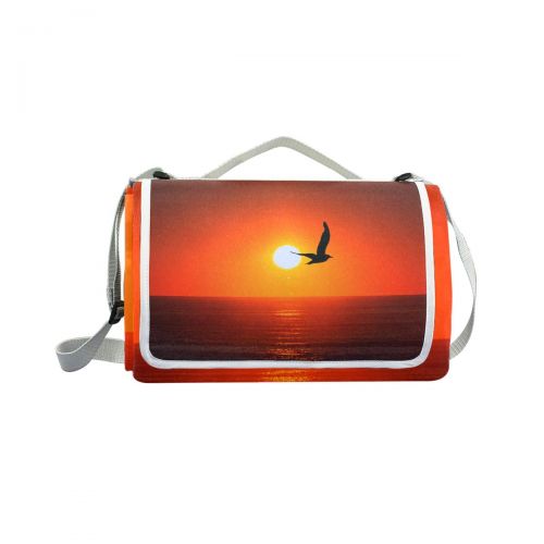  FunnyCustom Picnic Blanket Sunset Sea Bird Outdoor Blanket Portable Moisture Proof Picnic Mat for Beach Camping