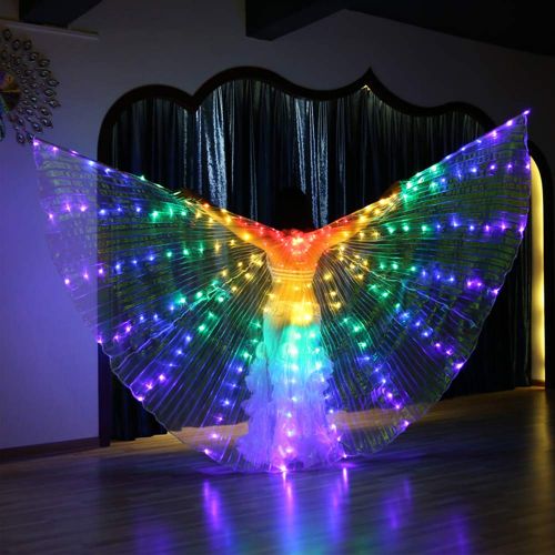  LOHOME Girls LED Butterfly Wings Belly Dance Costumes Glowing Performance Clothing With Telescopic Stick for Carnival, Stage, Halloween Christmas Party