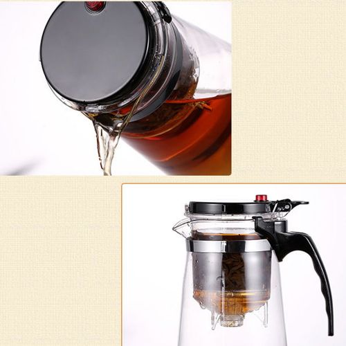 TAMUME Einfach zu Filtern Glas Teekanne Tee-Brauer mit PC-Kunststoff-Teesieb, Ein Knopf Zum Filtern von Tee (950ml)