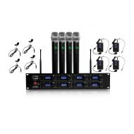 Pyle Professional 8 Channel UHF Wireless Microphone & Receiver System 4 Handheld Mics Belt Packs Transmitters Headsets & Lavalier Lapel Mics RF & AF RadioAudio Frequency Digital D