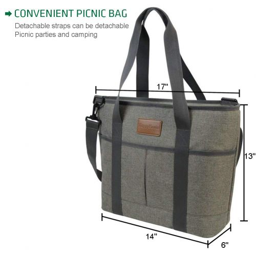  HappyPicnic 16L Large Insulated Bag, 25CAN Waterproof Cooler Carrier Bag, Thermal Picnic Tote, Lunch Bags for Outdoor Camping, Beach Day or Travel, Collapsible Grocery Shopping Storage Bag - T