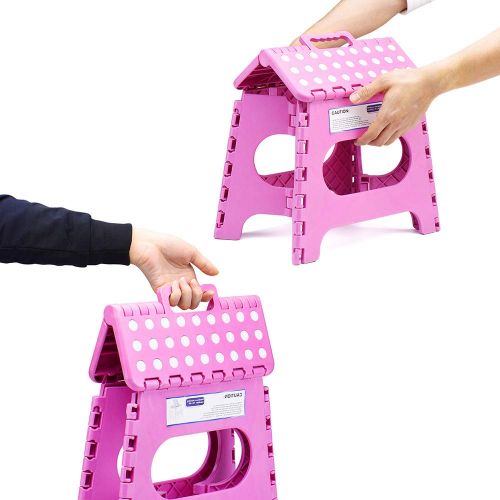  Acko Folding Step Stool Lightweight Plastic Step Stool - 11 Height - 2 Pack - Foldable Step Stool for Kids and Adults,Non Slip Folding Stools for Kitchen Bathroom Bedroom (Pink, 2