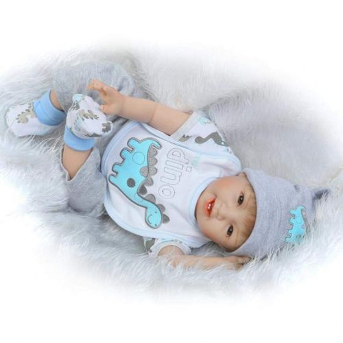  Gbell 22 Inch Silicone Reborn Doll,Realistic Baby Doll Girl with Pacifier,Bottle & Carpet- Lifelike Newborn Girl Doll Playmate Birthday Gifts Toy for Girls Kids Toddlers (Multicolo